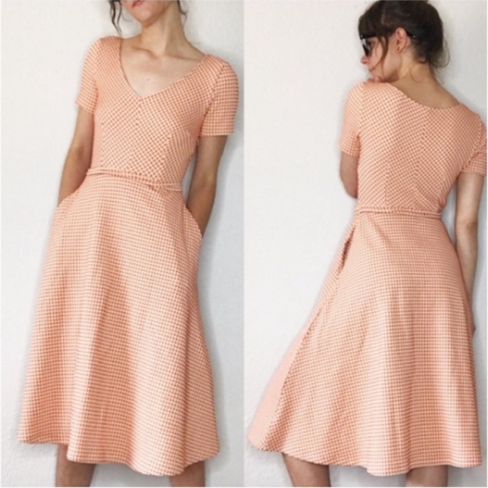 Eshakti fit and flare v neck textured midi dress